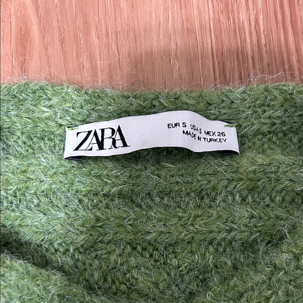 Zara Green Cable Knit Cropped Sweater Wrap Sweater Criss Cross Sweater - Picture 6 of 11